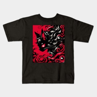 Cute Abstract Art Black Cat Demon Kids T-Shirt